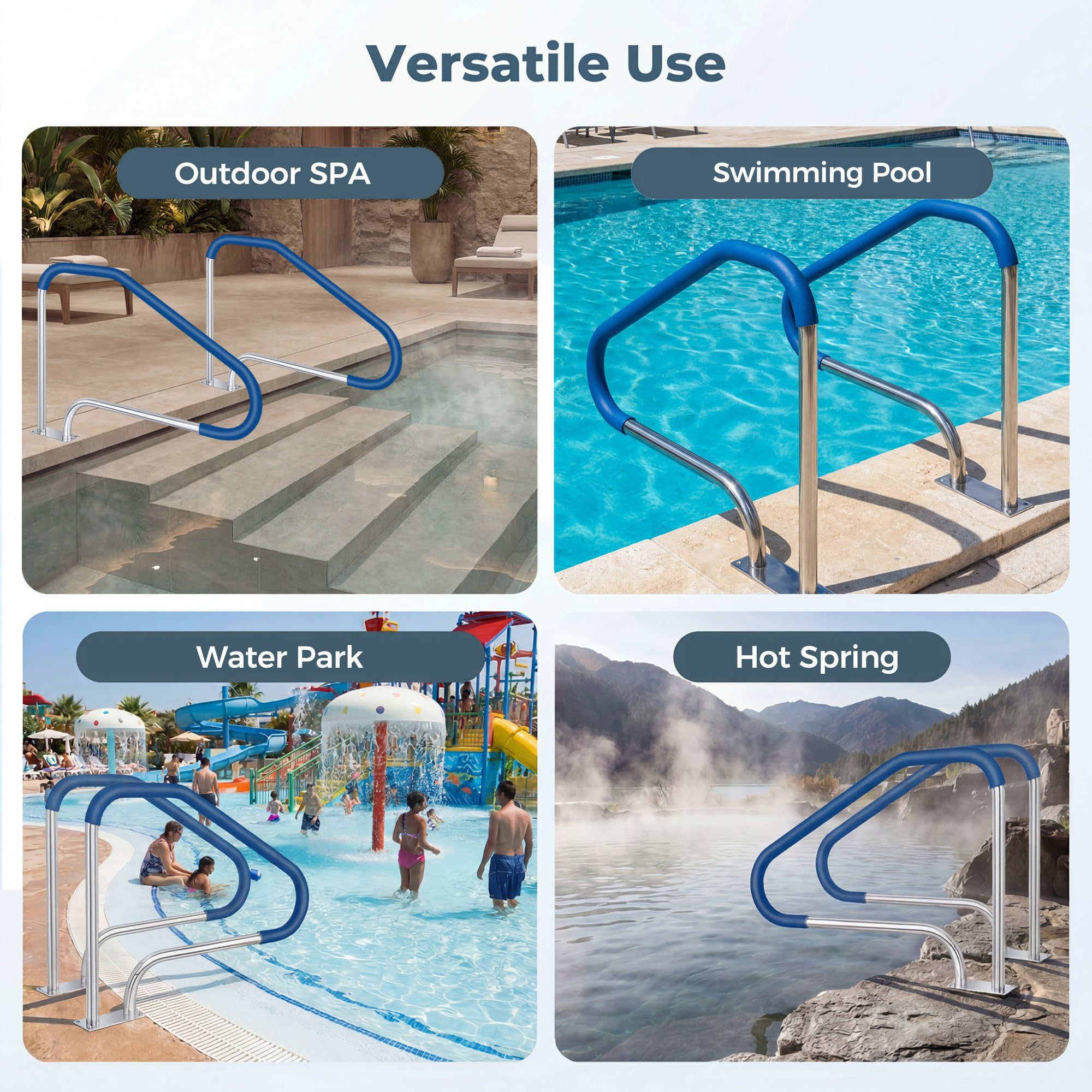 HOMASIS Main Courante Piscine, Rampe de Sécurité en Acier Inoxydable Antirouille, Housse Antidérapante, Soudure Renforcée, Charge 250 kg, Barre d’Appui pour Piscine, Spa, Parc Aquatique, 119x79cm