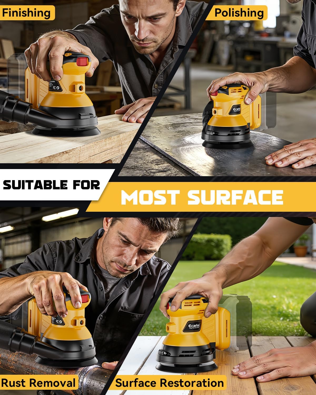 Ecarke Random Orbital Sander Compatible With Dewalt Battery (No Battery) 15000 RPM 5" Random Orbit Sander Tool with 6 Speeds & Dust Bag & 10 Sandpapers for Woodworking Sanding Polishing Carpentry