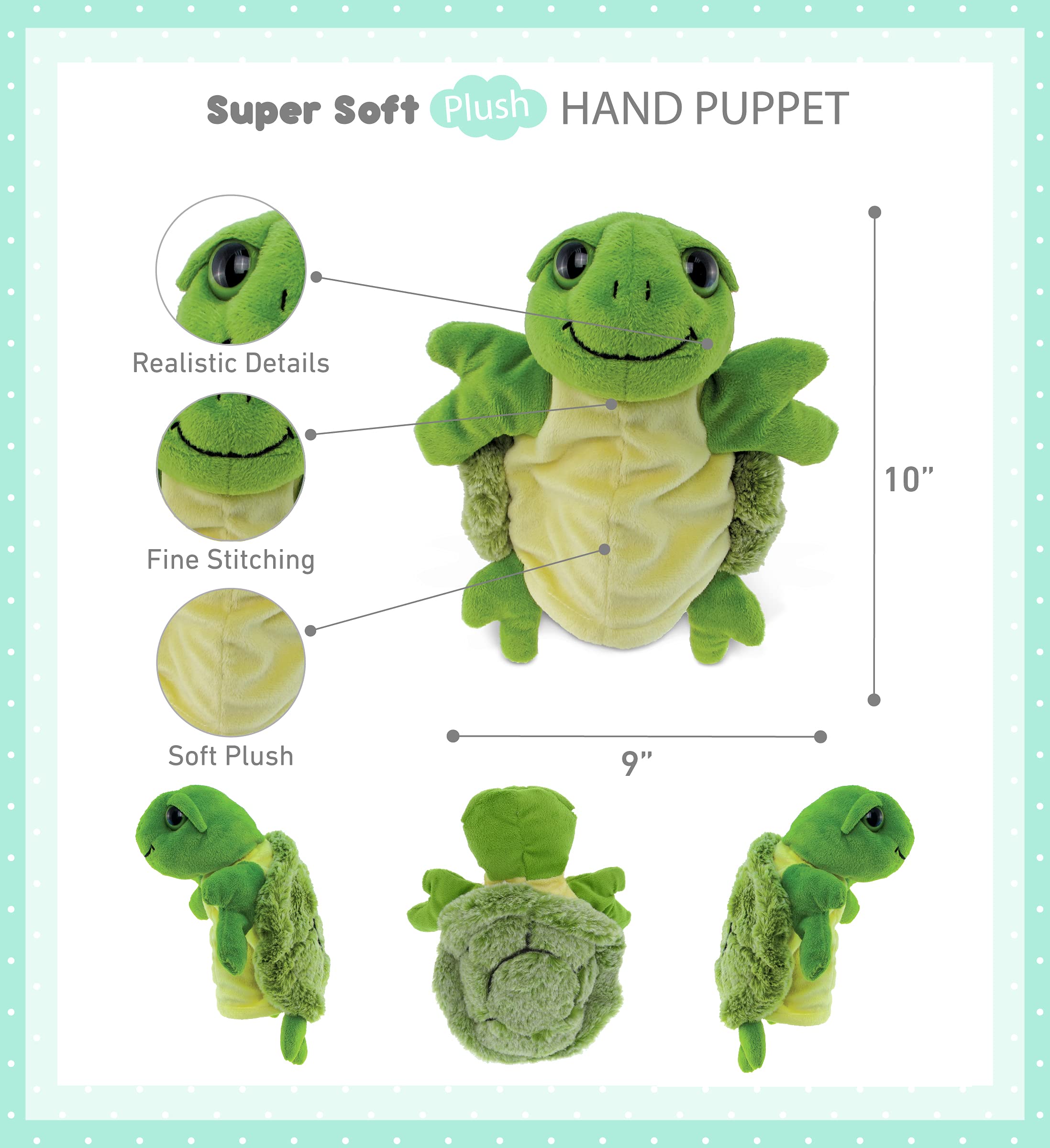 DolliBu Sea Turtle Hand Puppet - Super Soft Stuffed Animal Hand Puppets for Kids, Educational Hand Puppet Plush Toy for Kids and Adults, Ocean Life Animal Puppet for Teaching and Puppet Show - 10 Inch - Image 2