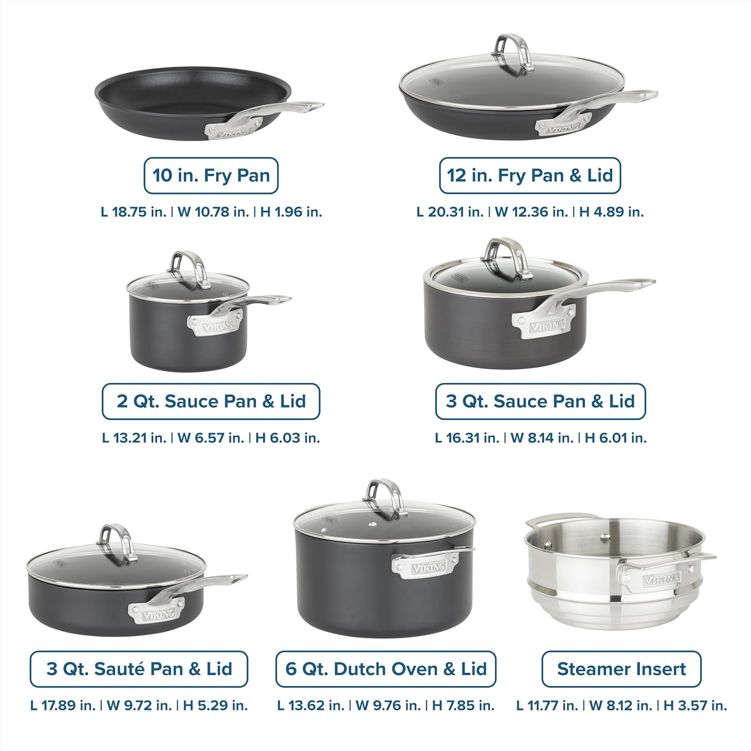 Viking Cookware Set, 12 Piece Hard Anodized Ceramic Nonstick Kitchen Cookware with Glass Lids, Made without PFAS, Oven Safe, Induction Ready