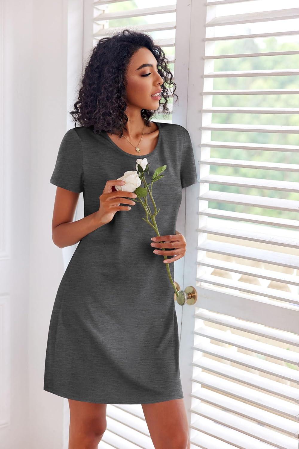 Ekouaer 3 Pack Nightgowns for Women Short Sleeve Sleepshirt Button Down Nightshirt Soft Pajamas Dress Casual Sleepwear - Image 3