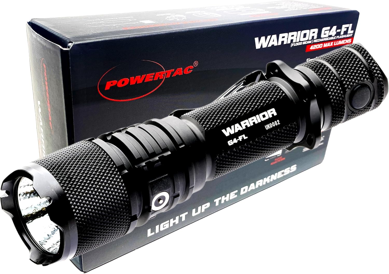 Powertac Warrior G4-FL 4200 Lumen (Huge Beam) Tactical Handheld Flashlight Excessive Lumen, Waterproof, USB Rechargeable Flashlight and Twin-Charging Magnetic Police Responsibility LED Flashlight