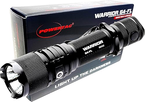 Powertac Warrior G4-FL - Linterna táctica de mano de 4200 lúmenes (haz ancho), linterna de mano de alto lúmenes, impermeable, linterna recargable