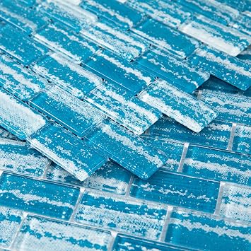 Glass Mosaic Backsplash Tile Gradient Ddark Blue 12 x 12 Inch Glossy Glass Tile for Swimming Pool Backsplash Shower Waterline Fountain Spa Wall 5-Pack, 5 sq.ft.