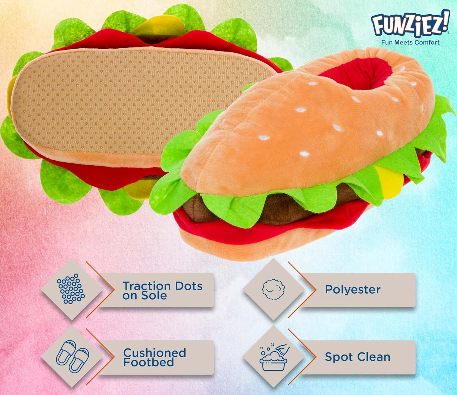 Funziez! Hamburger Slippers - Plush Cheeseburger Slippers Novelty House Shoe - Image 4