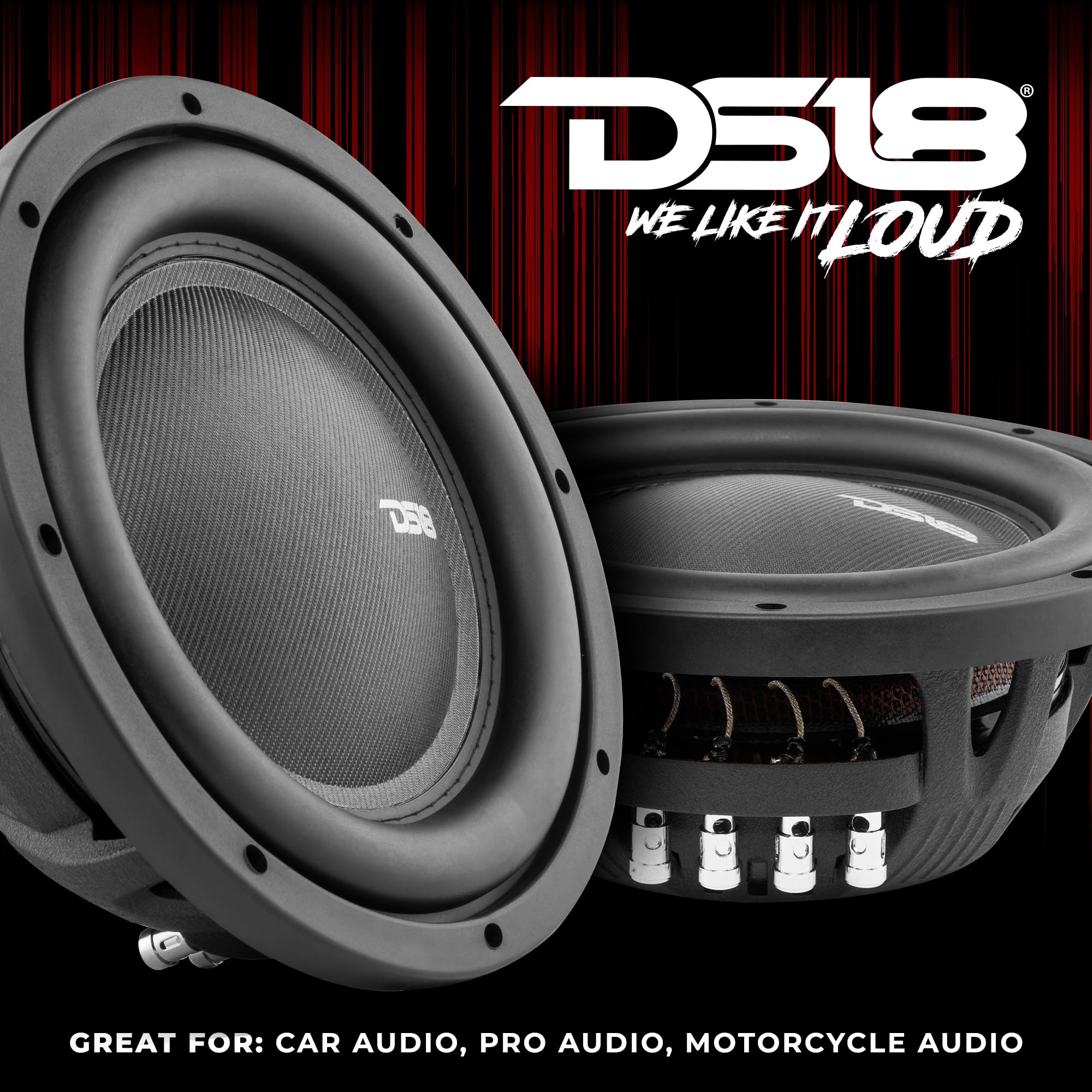 DS18 SQBASSx2 Slim Amplified Under-Seat Car Subwoofer With Remote Bass Knob - 1200W Peak