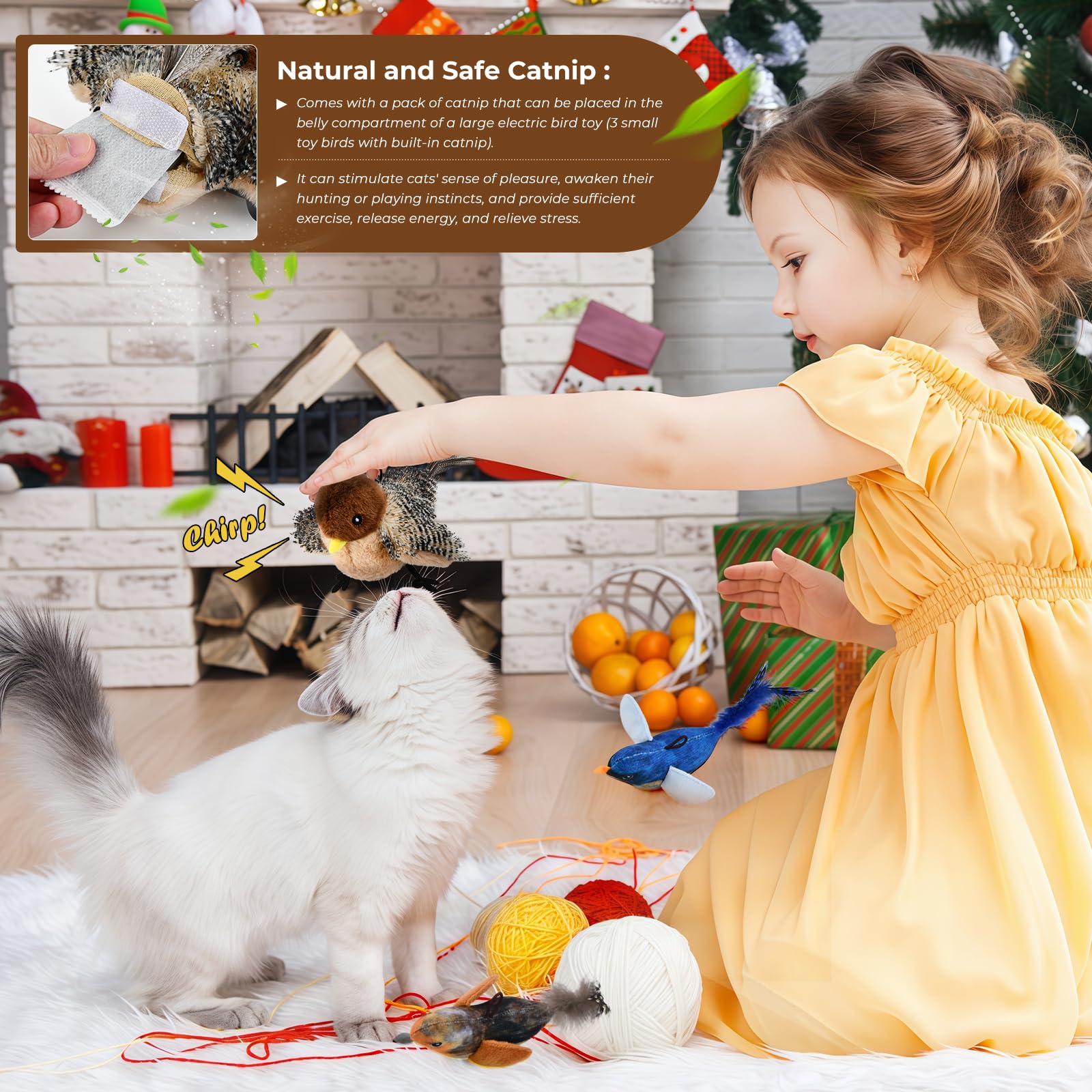 4 PCS Juguetes Interactivos Gatos Pájaro Volador, Juguete Gatos Electrico Gorrión con 3 Juguetes Pajaros Pequeños de Hierba Gatera, Juguete Automático Recargable para Gatos Interior con Control Remoto