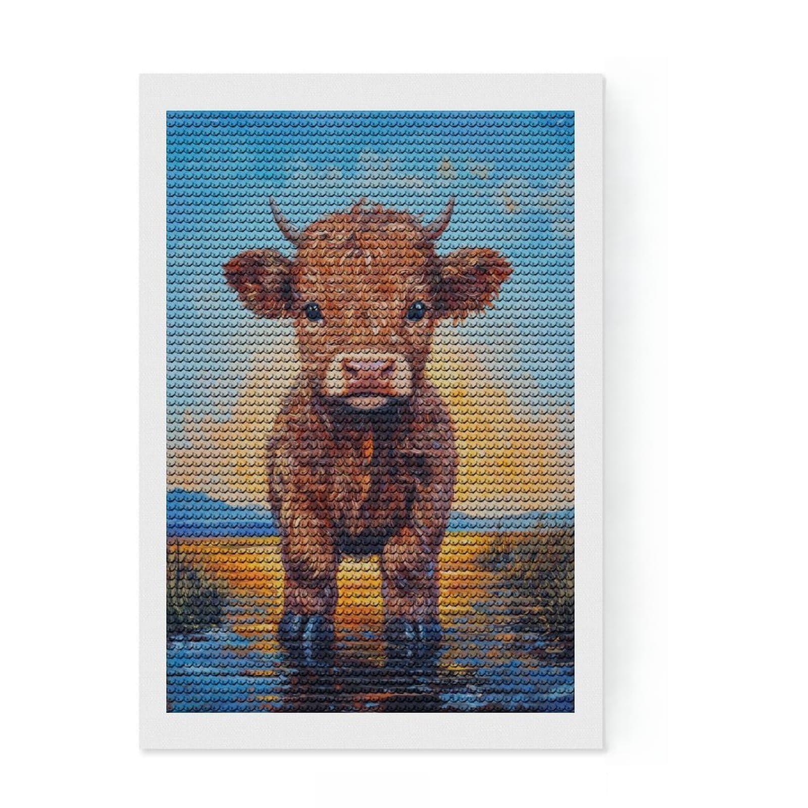 Junmoney Highland Calf Painting Full Drill Diamond Painting Kit 8"x12", for Women, Complete Accessories, Thoughtful Handmade Gift, Farmhouse Decor