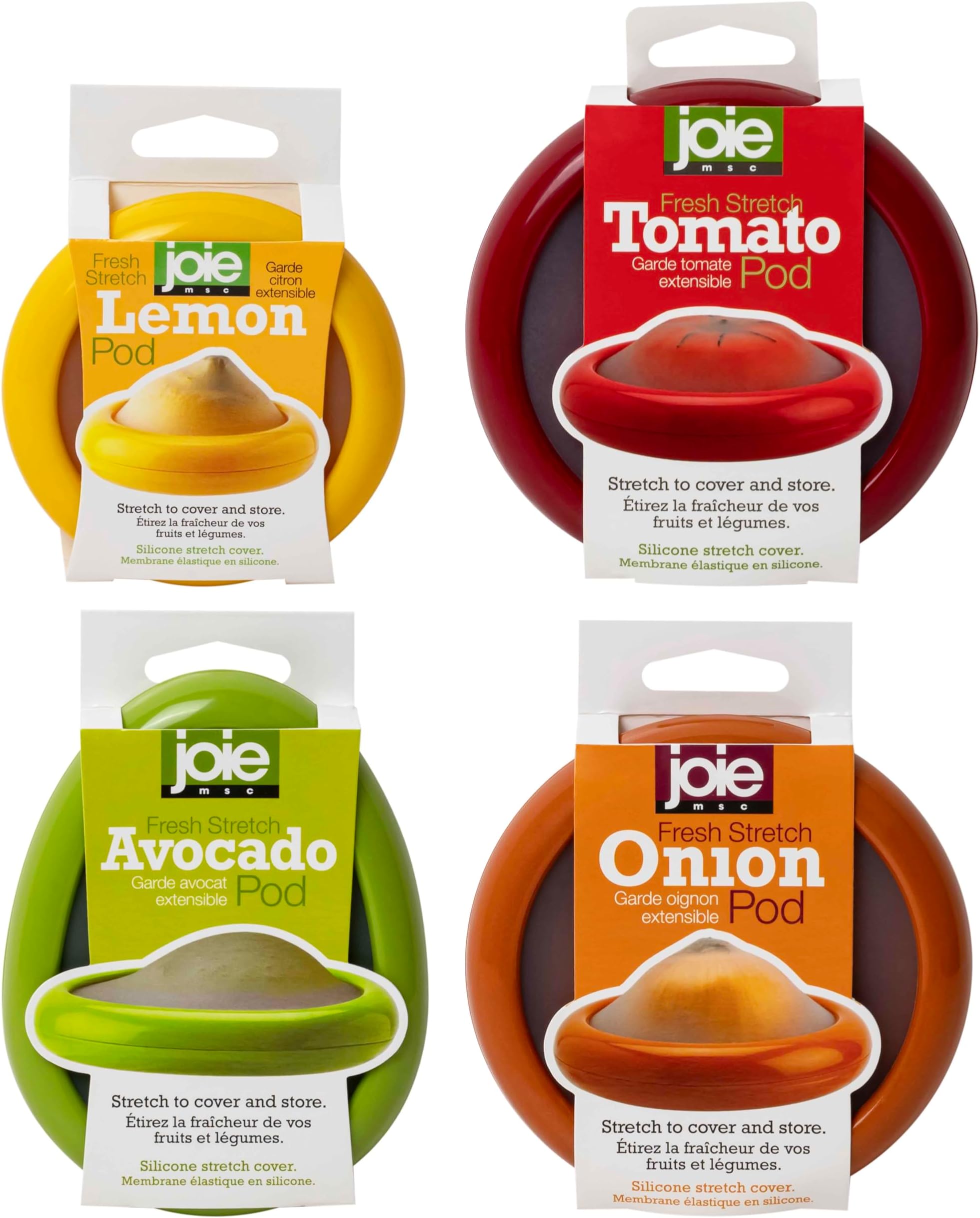 Joie Food Saver Set, Avocado, Tomato, Onion, and Lemon Stretch Pods, Silicone, One Size, 4 Count