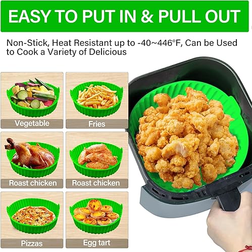 Miniatura 6 de Olla de silicona para freidora de aire de 3 a 5 cuartos de galón, tazón de cesta de silicona para freidora de aire, reemplazo de papel pergamino