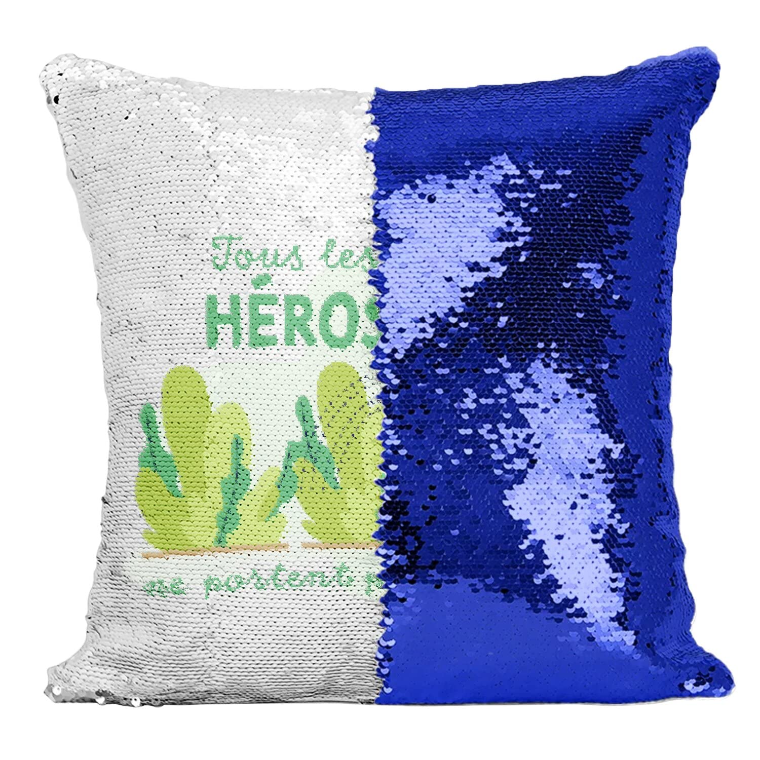 Housse coussin sequin bleu réversible Les Vrais Héros Jardinier pour un décor interactif