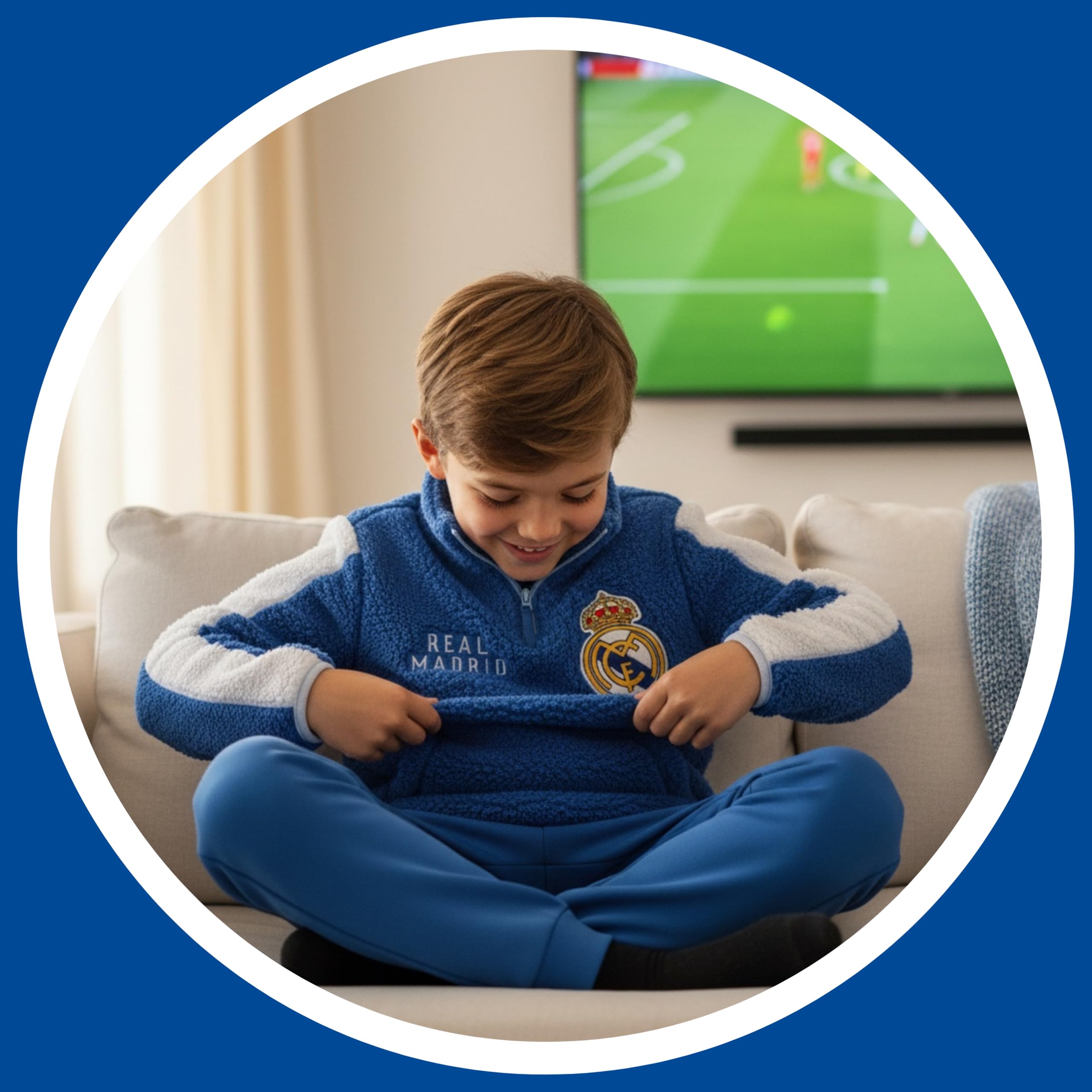CF REAL MADRID Sudadera para Niño, Sueter Sudadera Diseño Textil Suave Polar Sherpa, Regalo para Niño, Tallas 4 a 10 Años