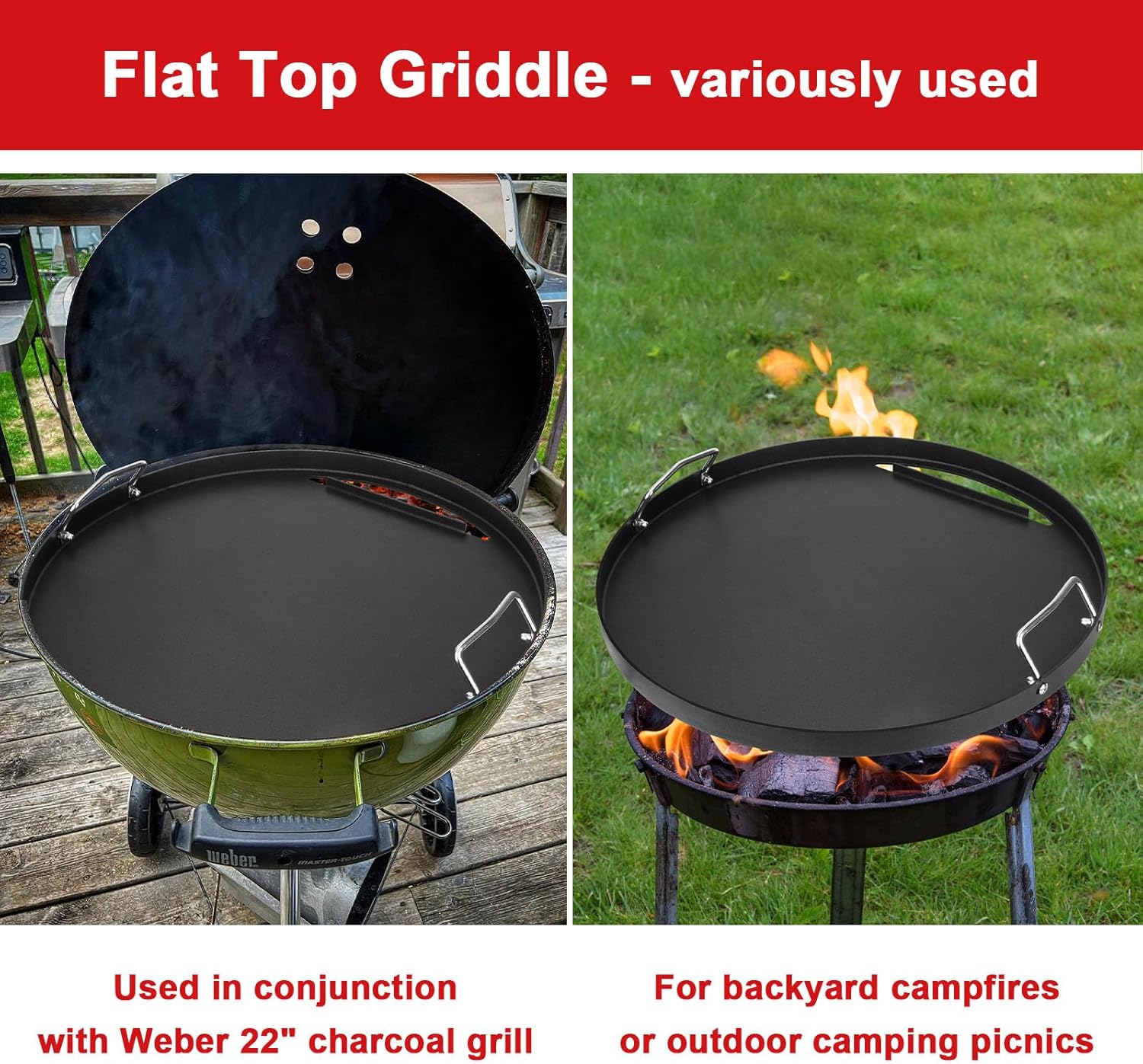 Full Size Griddle Inserts for Weber 22" Charcoal Grills, Flat Top Griddle for Weber 22" Original Kettle, Master-Touch and Performer Deluxe Charcoal Grill, Replacement Part for 8835 7435 7436