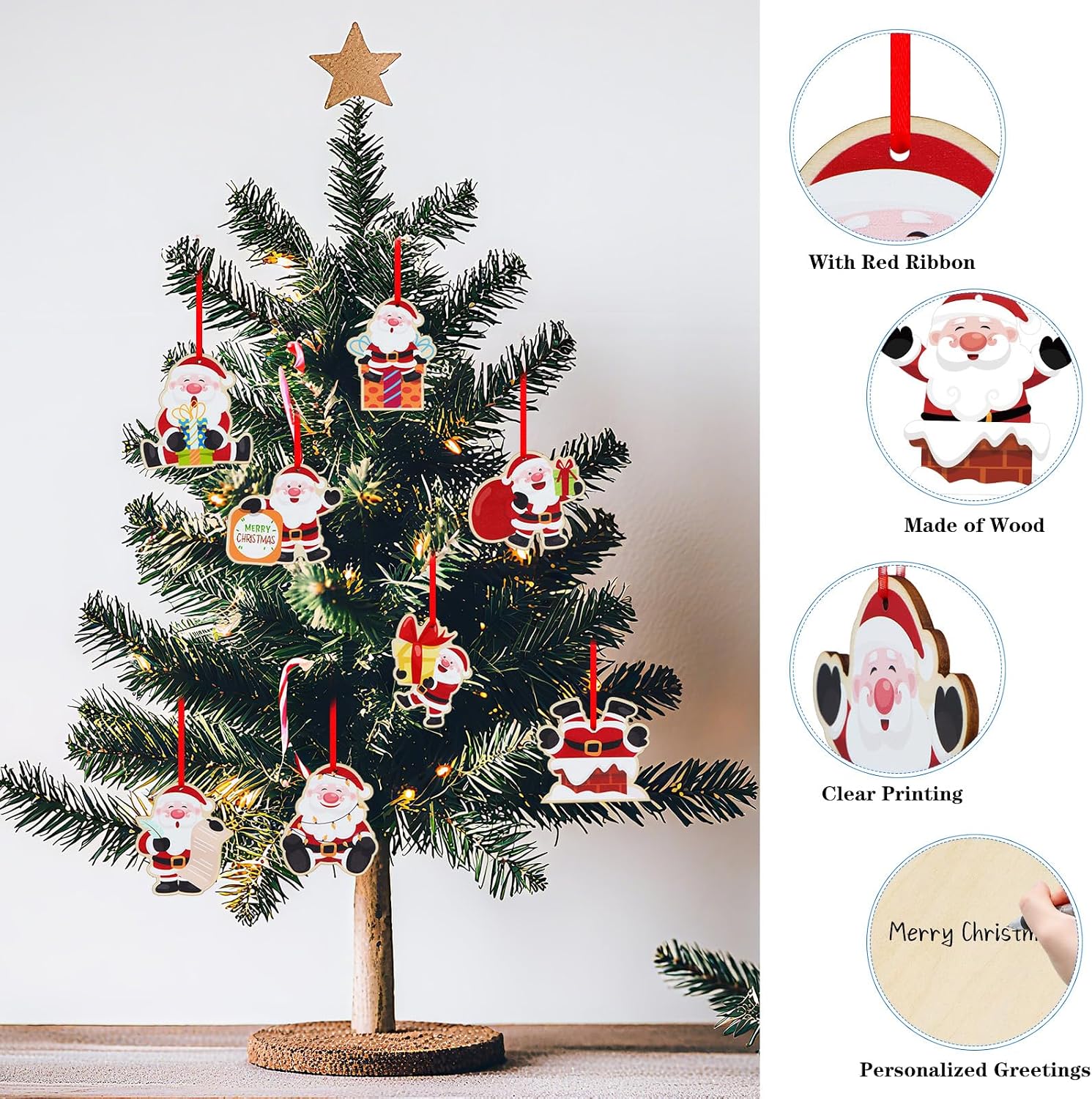 PETCEE Funny Santa Ornaments Wooden Hanging Decor - 12Pcs Santa Ornaments for Christmas Tree Funny Ornament Gifts for Home Decor Christmas Decorations for Kids Family Friends Xmas Party Supplies image 4