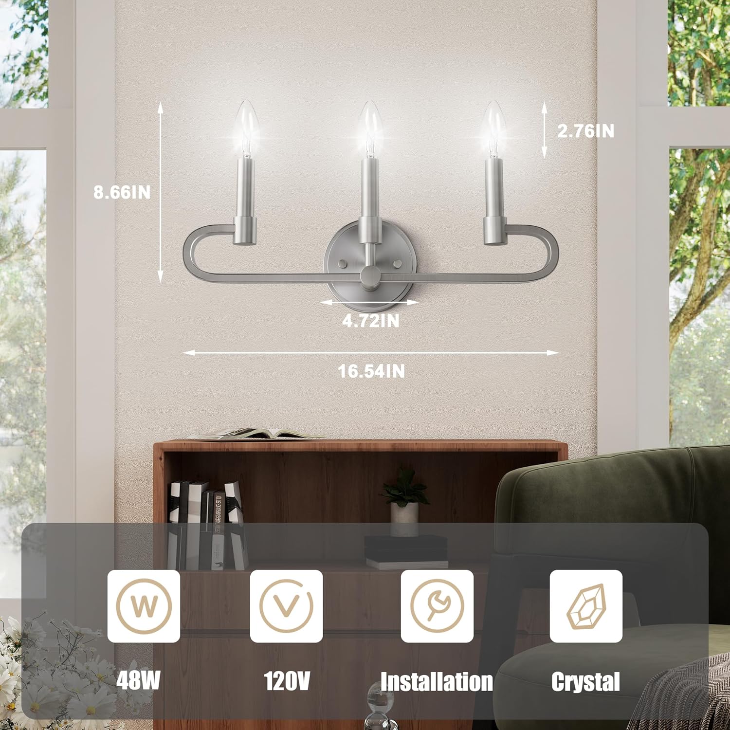 Bathroom Vanity Light, 3 Light Brushed Nickel Vanity Lights, Candle Bathrooms Wall Sconces, Bathroom Lighting Fixtures Over Mirror for Living Room Hallway (Bulbs Not Includes)