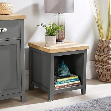 Home Source Occasional End Lamp Table, 1 Shelf, Oak Effect, Dark Grey