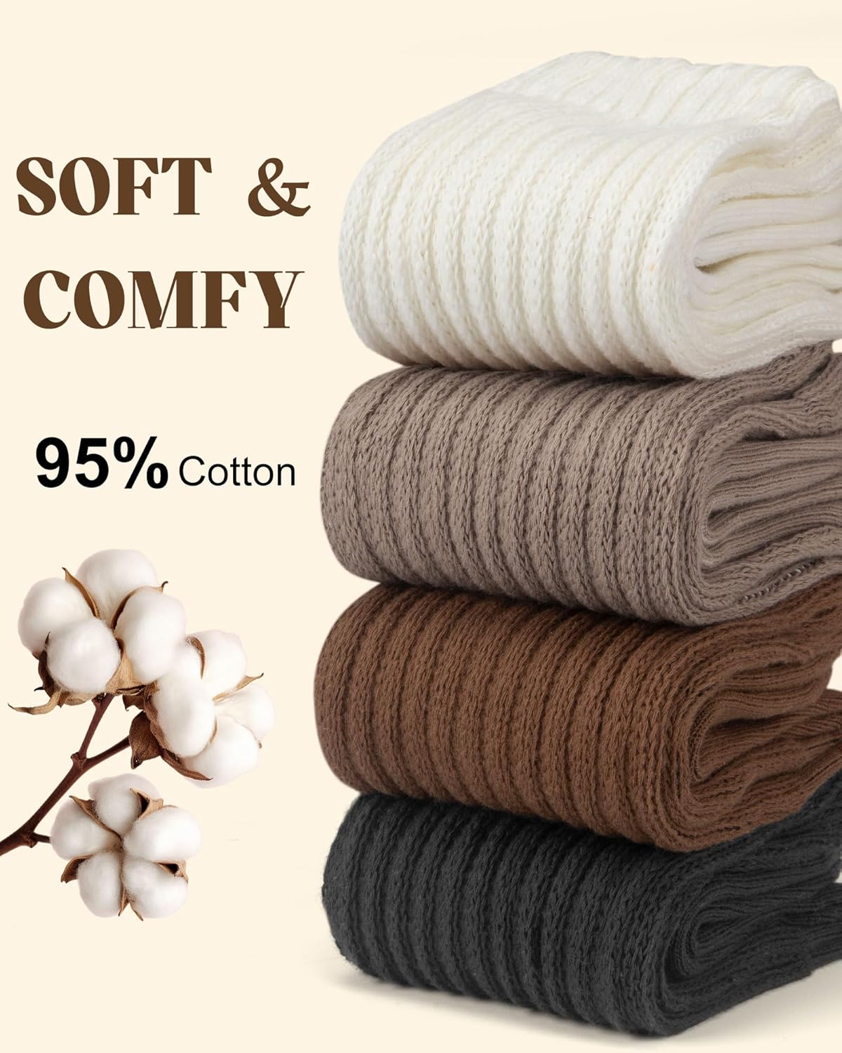 Womens Scrunch Slouchy Crew Socks, 4 Pairs Retro Cotton Cozy Athletic Boot Calf Socks - Image 3