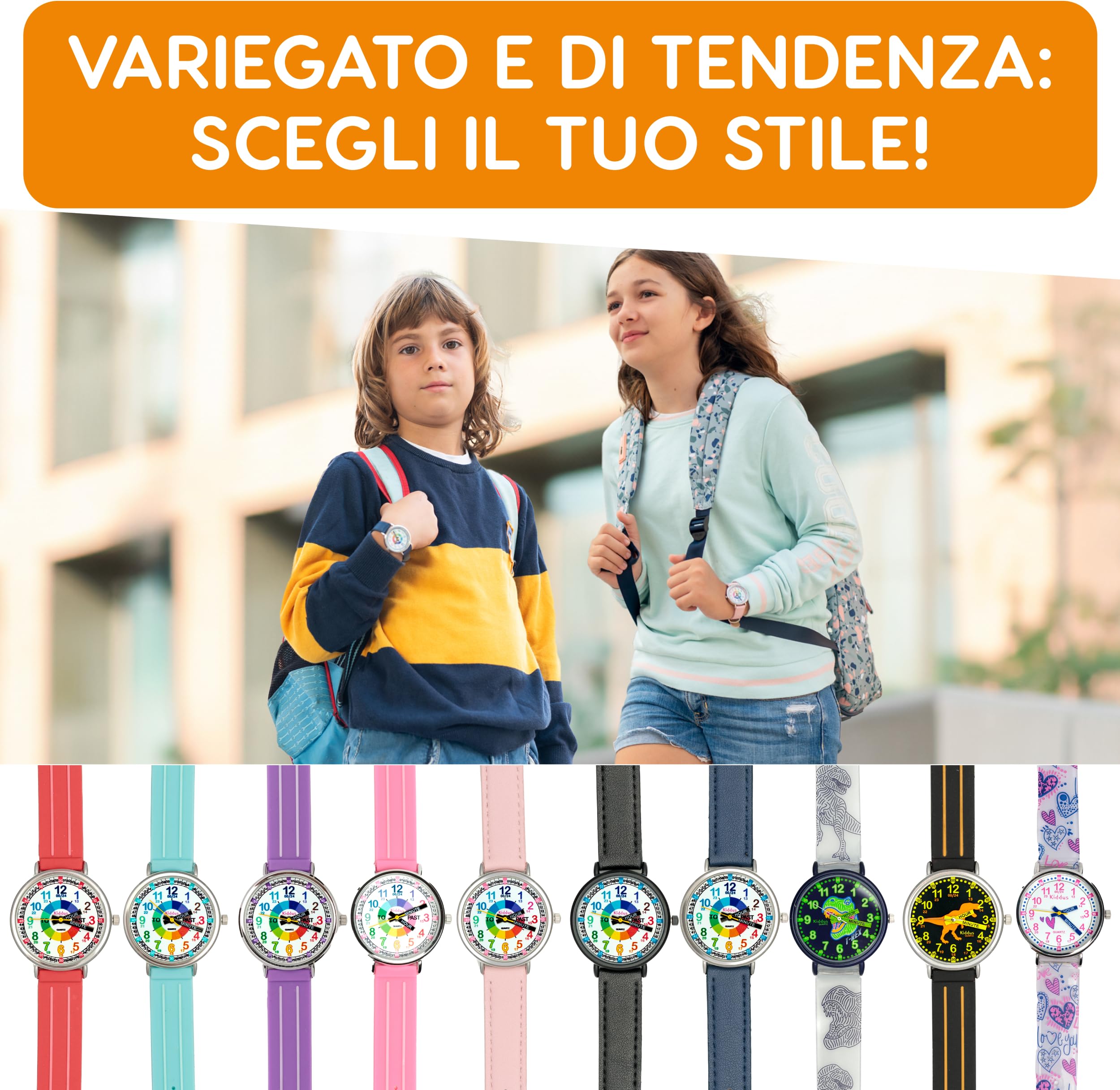 Kiddus Orologio Educativo per Bambino e Bambina dai 5 ai 10 Anni, Impermeabile 5ATM, Orologio Analogico Didattico per Imparare l'Ora, Movimento Giapponese