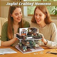 Vista 5 de Flever Kit de casa de muñeca en miniatura DIY, habitación creativa con muebles para regalo artístico romántico (Forest Teashop)