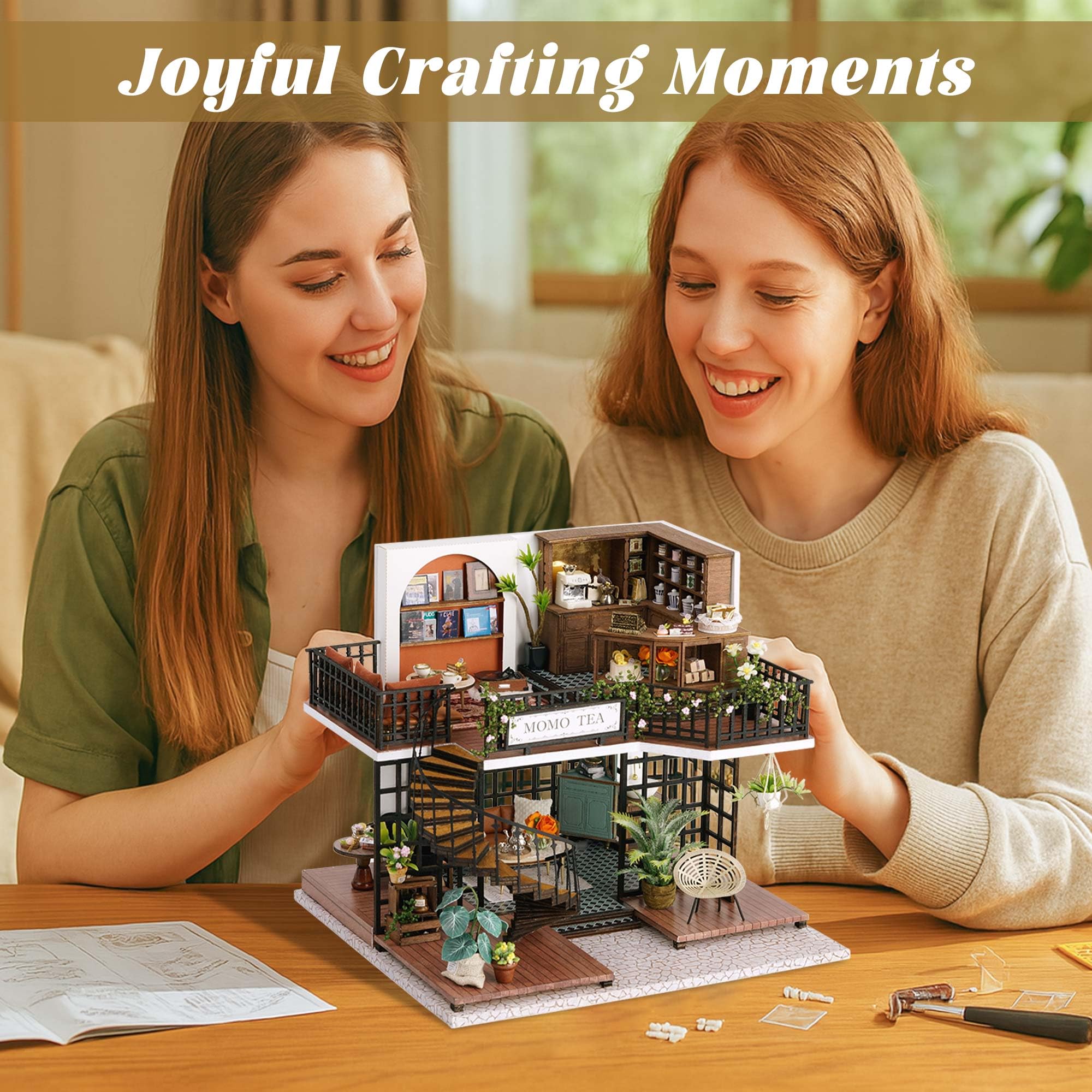 Kit de casa de muñecas en miniatura, habitación creativa con muebles para regalo romántico de obras de arte (Forest Teashop) 5
