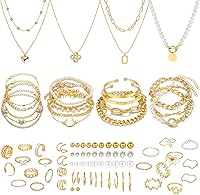 NEWITIN 88-Piece Gold Plated Jewelry Set for Women: Necklaces, Bracelets, Rings, Earrings & Ear Cuffs