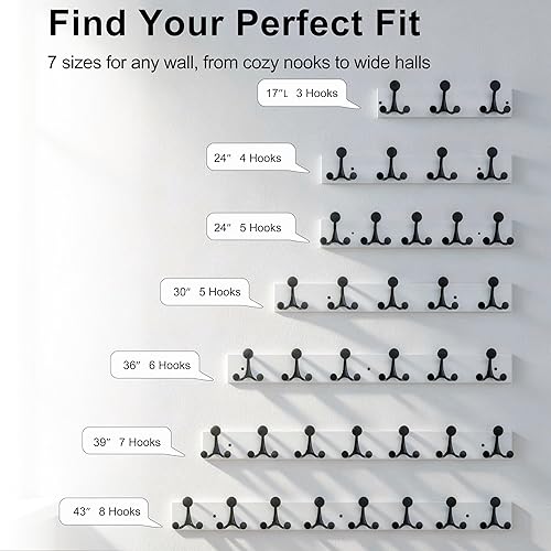 Miniatura 5 de SKOLOO Perchero de madera blanca de 17 pulgadas con 3 ganchos triples, ideal para entradas familiares, aulas y almacenamiento de suministros para