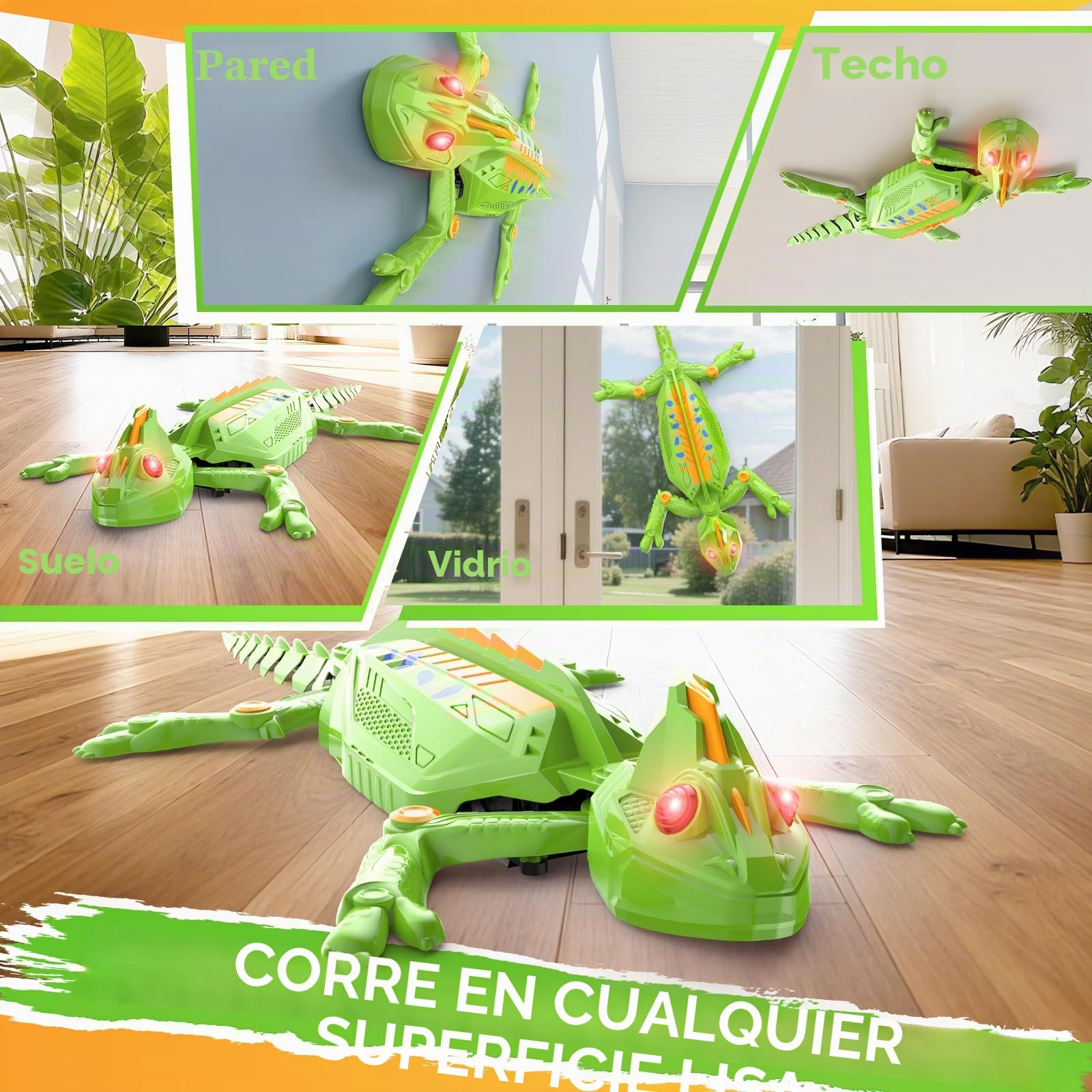 Gerbala Lagarto Teledirigido, Lagarto Robot Juguetes, Arrastrándose por Paredes y Techos, Camaleón Teledirigido con Ojos LED Brillantes, Movimientos Realistas, Regalo para Niños y Niñas 3+ Años