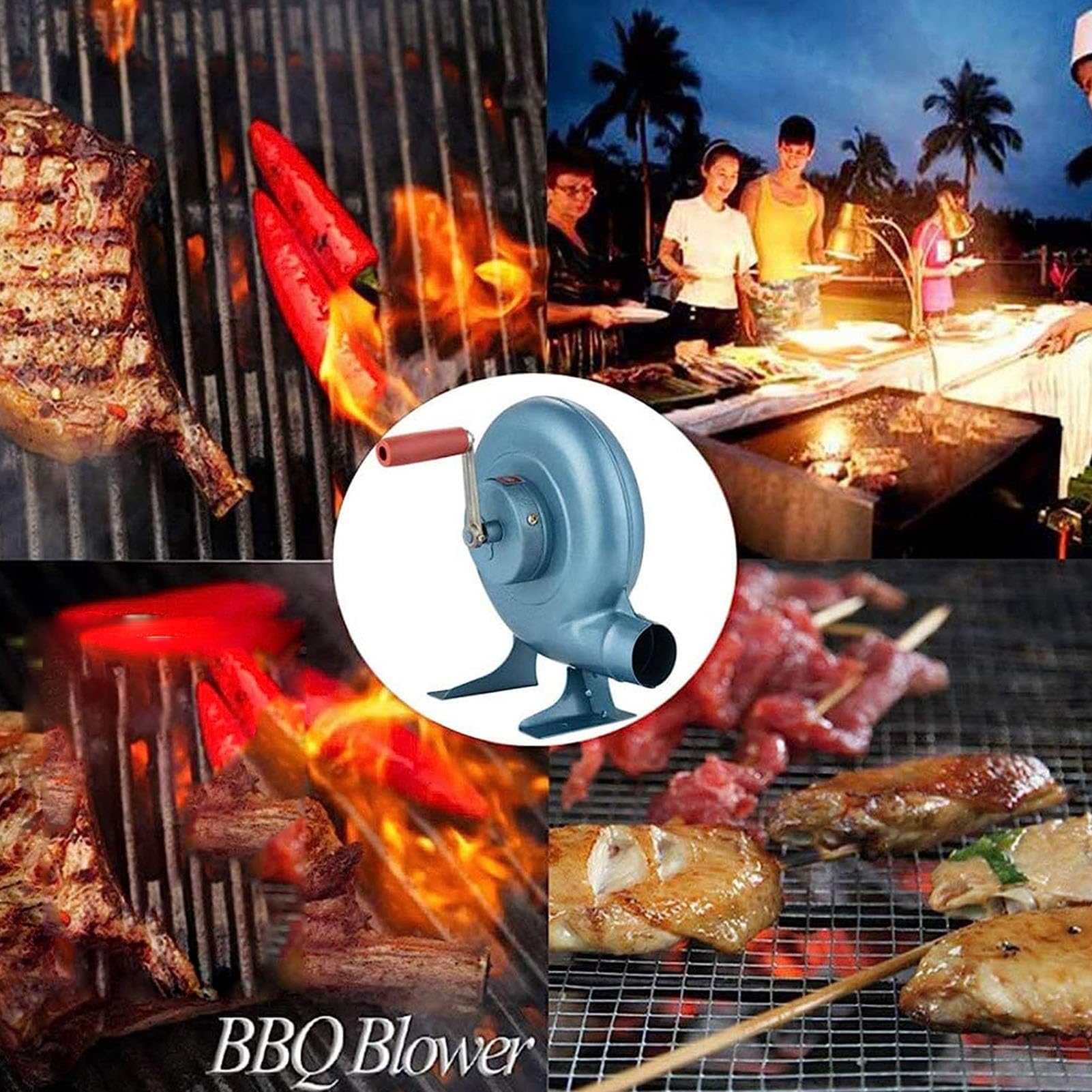 Ventilador Manual para Barbacoa con conducto de Aire, aspas metálicas y Encendedor de carbón con manivela (150 W)