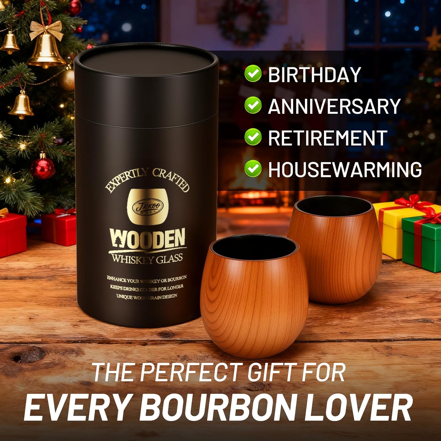 Wooden Whiskey Glass Gifts For Men - Charred Wood Bourbon Whiskey Glasses,Charred Old Fashioned Glass, Bourbon Gift for Dad or Boyfriend on Father's Day, Birthday, Christmas, Thanksgiving (2 Pack) - Image 7