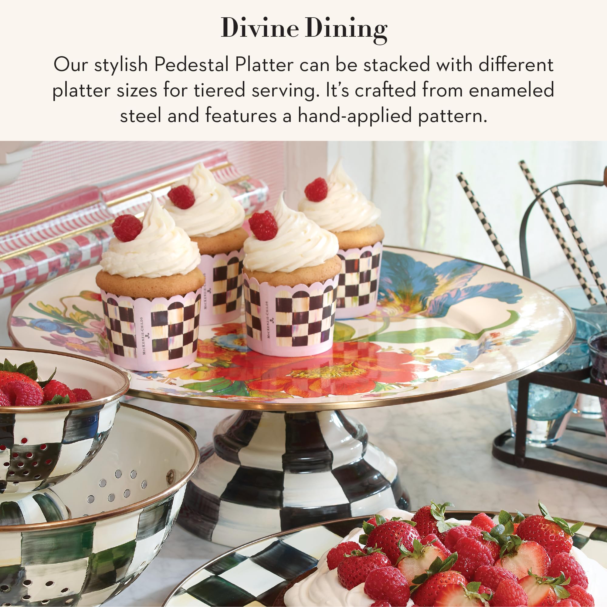 Amazon.com | MACKENZIE-CHILDS Enamel Pedestal Platter, Round Cake