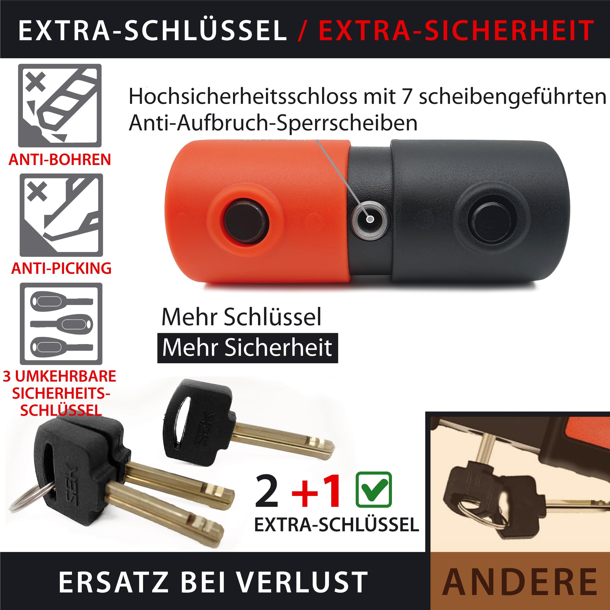 KRASER KR50+120L Motorradkette Diebstahlsicherung + Vorhängeschloss SRA Homologierte Anti-Diebstahl-Set Mini U Solid Ø18 Bausätze Kettenschlaufensystem 120 cm Ø10 Elektrisches Fahrrad