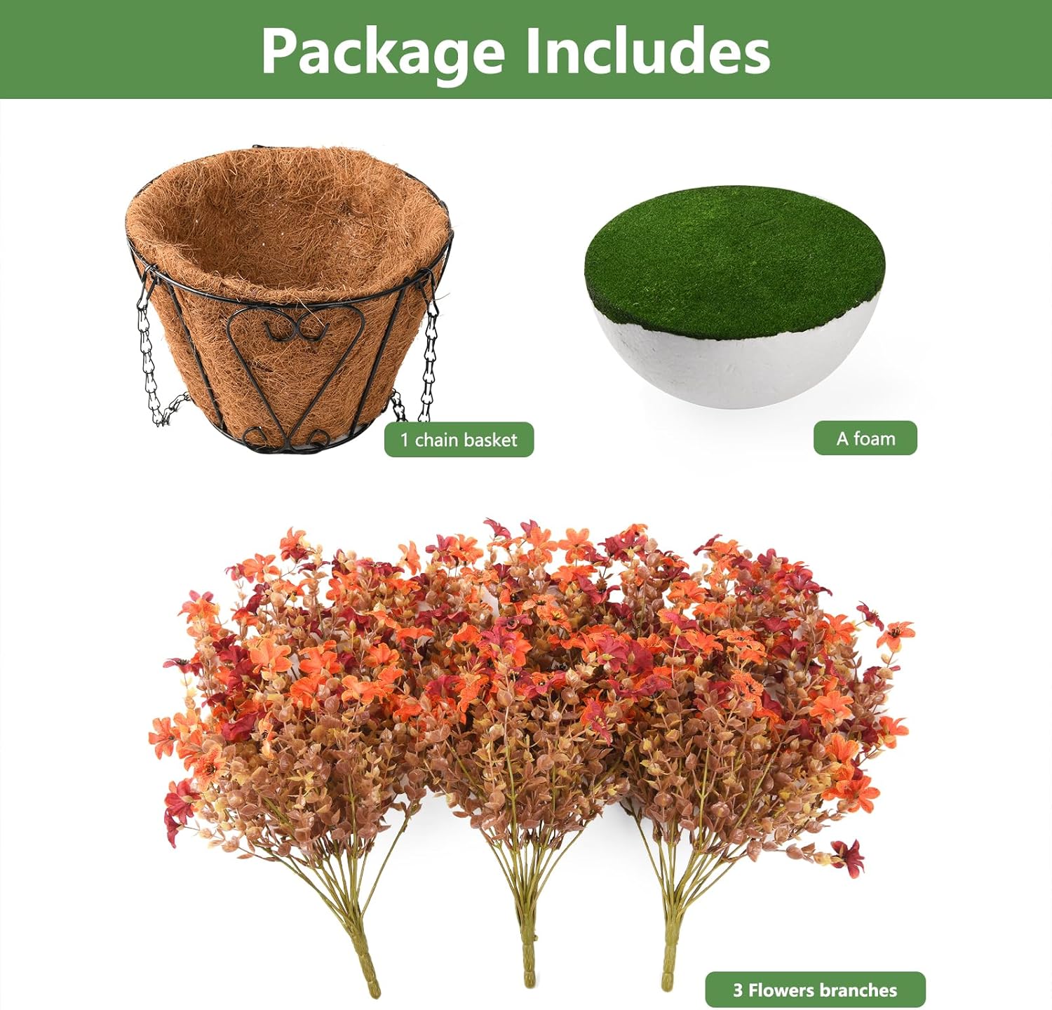 INQCMY Fall Artificial Faux Hanging Flowers Plants Basket for Outdoor Outside Decoration,Fake Silk Daisy in Planter Realistic UV Resistant for Home Porch Balcony Patio Yard Autumn Decor(Orange Brown) - Image 6