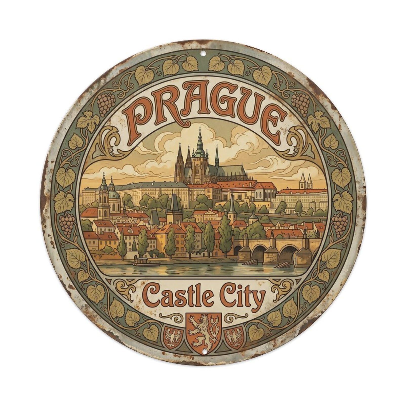 Vintage Travel Prague Castle Czech Metal Tin Sign