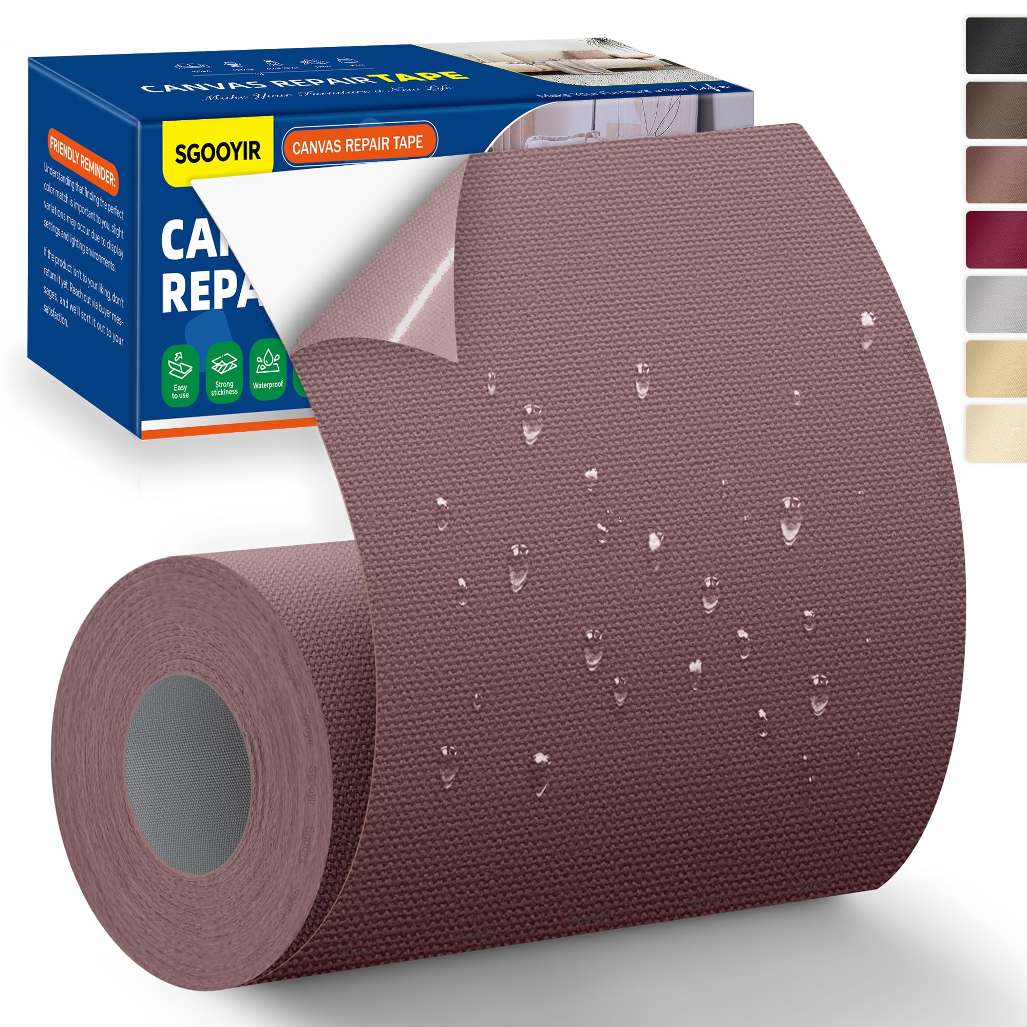 Self-Adhesive Canvas Repair Tape, 4" x 80" Waterproof Canvas Repair Patch, Fabric Patch Repairs Kit for Furniture, Tents, Sunbrellas, Boat Covers Awnings, Couches, Clothes, Bags Brown-image-44