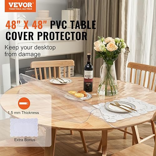 Miniatura 2 de VEVOR Protector transparente para mesa, 48 pulgadas 48.425 in, mantel de plástico PVC de 0.059 in de grosor, protector de escritorio impermeable