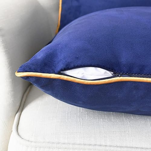 Miniatura 7 de CaliTime Juego de 2 fundas de almohada súper suaves de gamuza sintética con borde dorado con ribetes dorados para sofá, cama, sofá, granja,