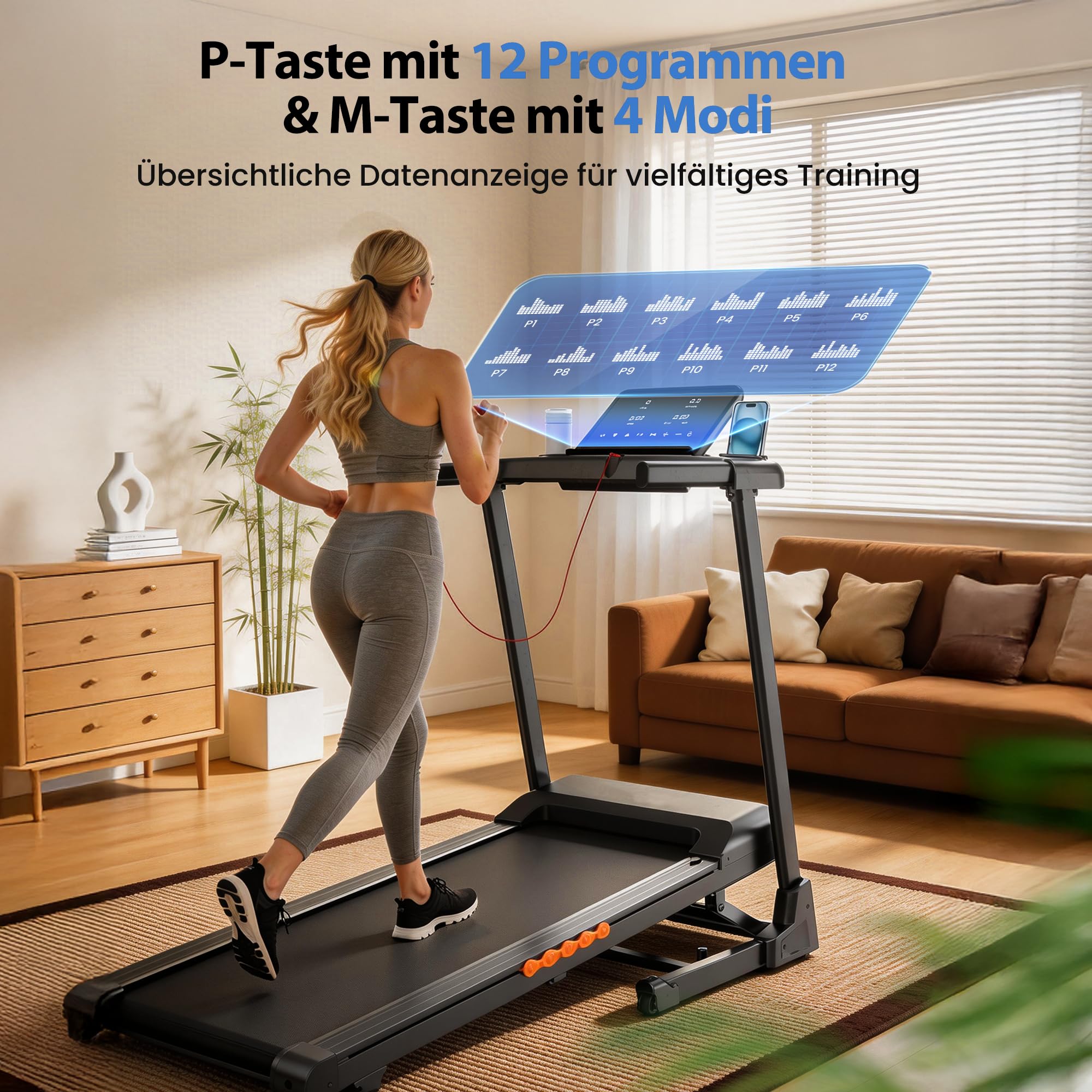 Laufband Klappbar mit 15% Auto-Steigung für intensives Workout