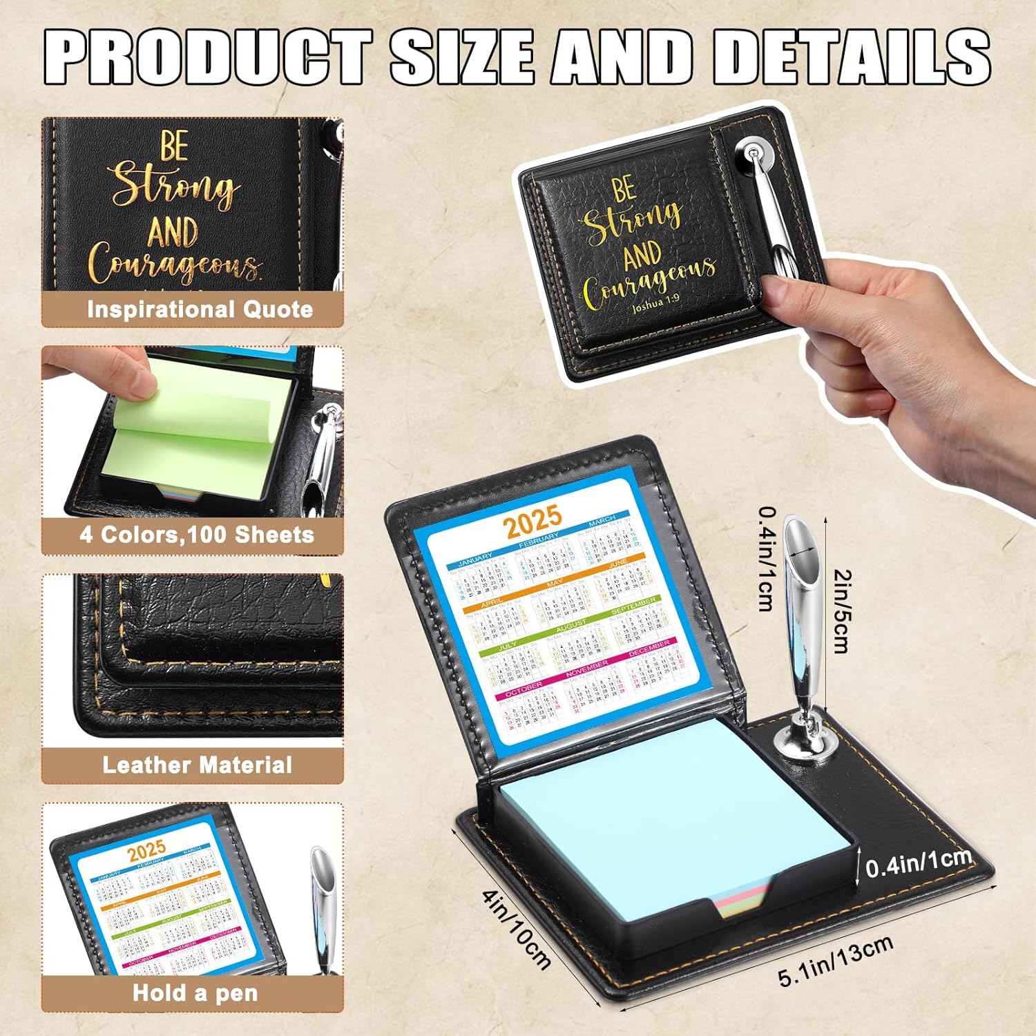 Spakon 6 Set Fathers Day Christian Gifts Bible Verse Sticky Note Holder for Inspirational Church Gifts PU Leather Box with Pen Holder for Church Religious Gift Mother Dad Women Men (Mixing Colors)