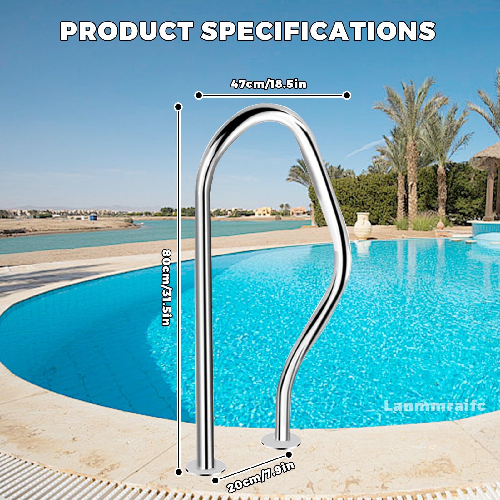 Pasamanos de piscina de acero inoxidable, base de fácil montaje para una entrada segura, ideal para piscinas enterradas, spas, jacuzzis y parques acuáticos