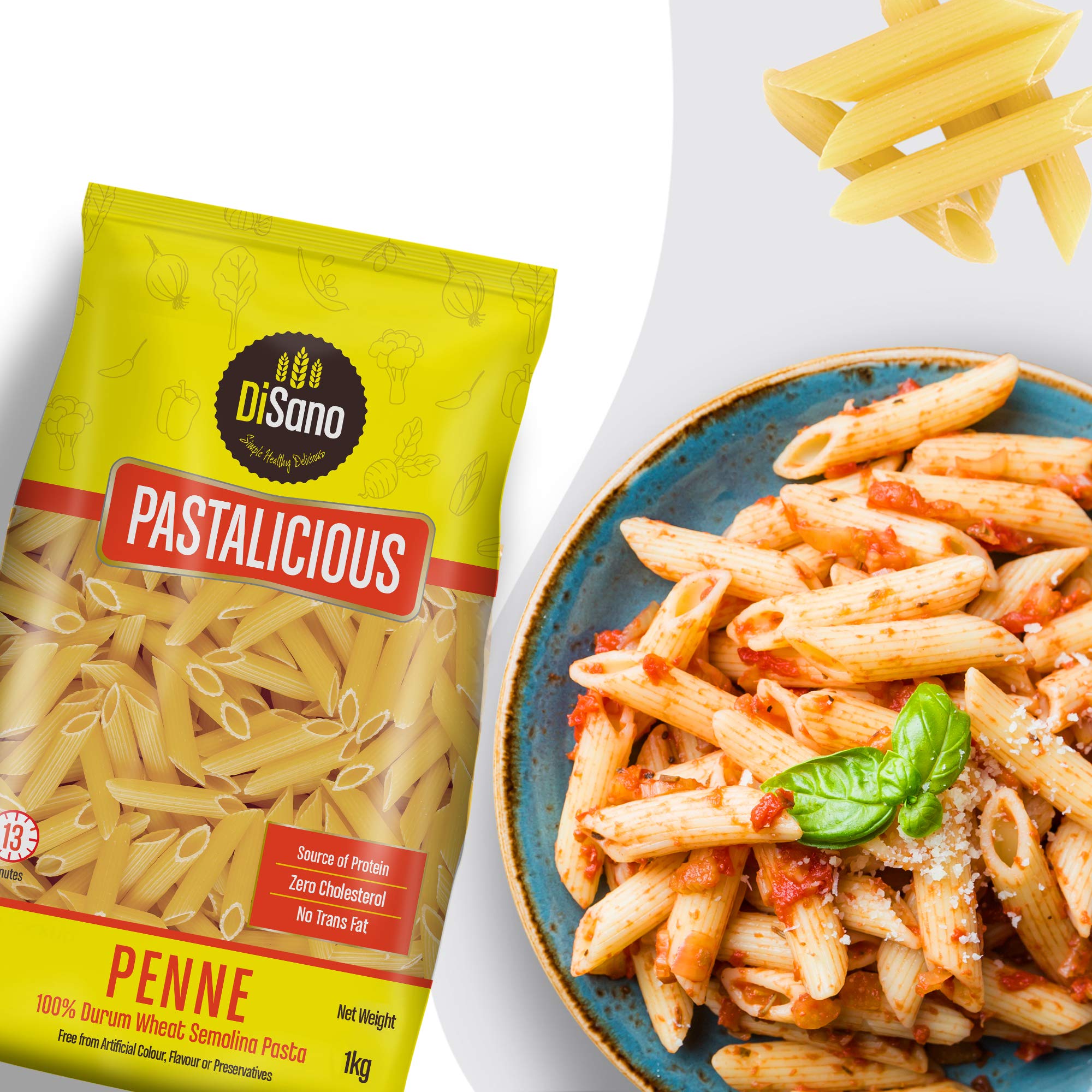 DiSano Pastalicious 100% Durum Wheat Penne Pasta, 1kg & DiSano Pure Honey 500 g (pack of 1) 1