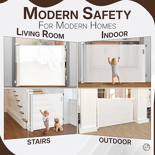 Miniatura 6 de Puerta retráctil para bebé, 35 pulgadas de alto, 55 pulgadas de ancho de malla para perros y bebés, uso en interiores y exteriores, escaleras,