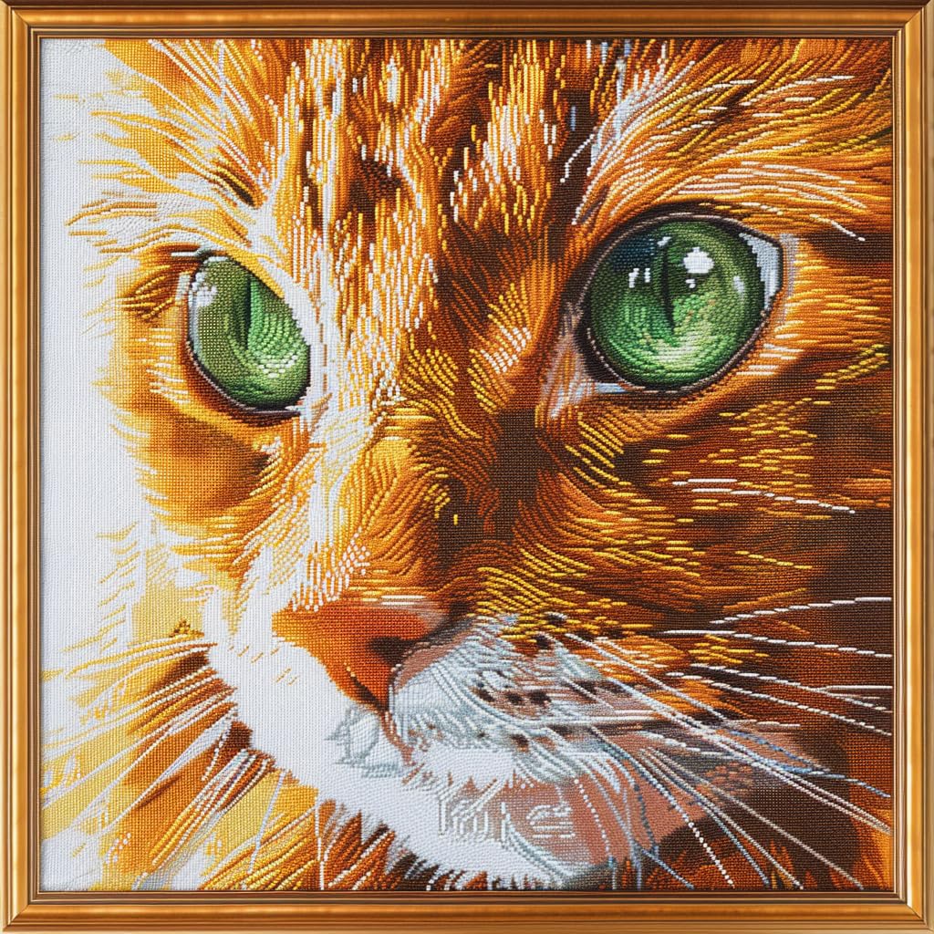 Generic Orange Cat Face DIY 11CT Stamped Cross Stitch Kits for Beginners Easy Needlepoint Embroidery Counted Cross Stitch Art Craft for Wall Decoration 14x14inch(4)