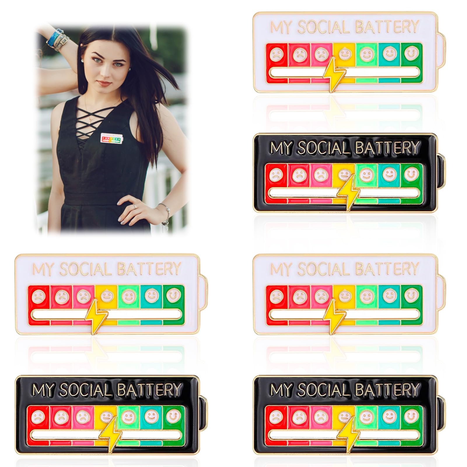 Social Battery Pin, Mi Pin de Batería Social para el Estado de Ánimo, Broches de Esmalte Interactivos, Pins de Humor Creativos