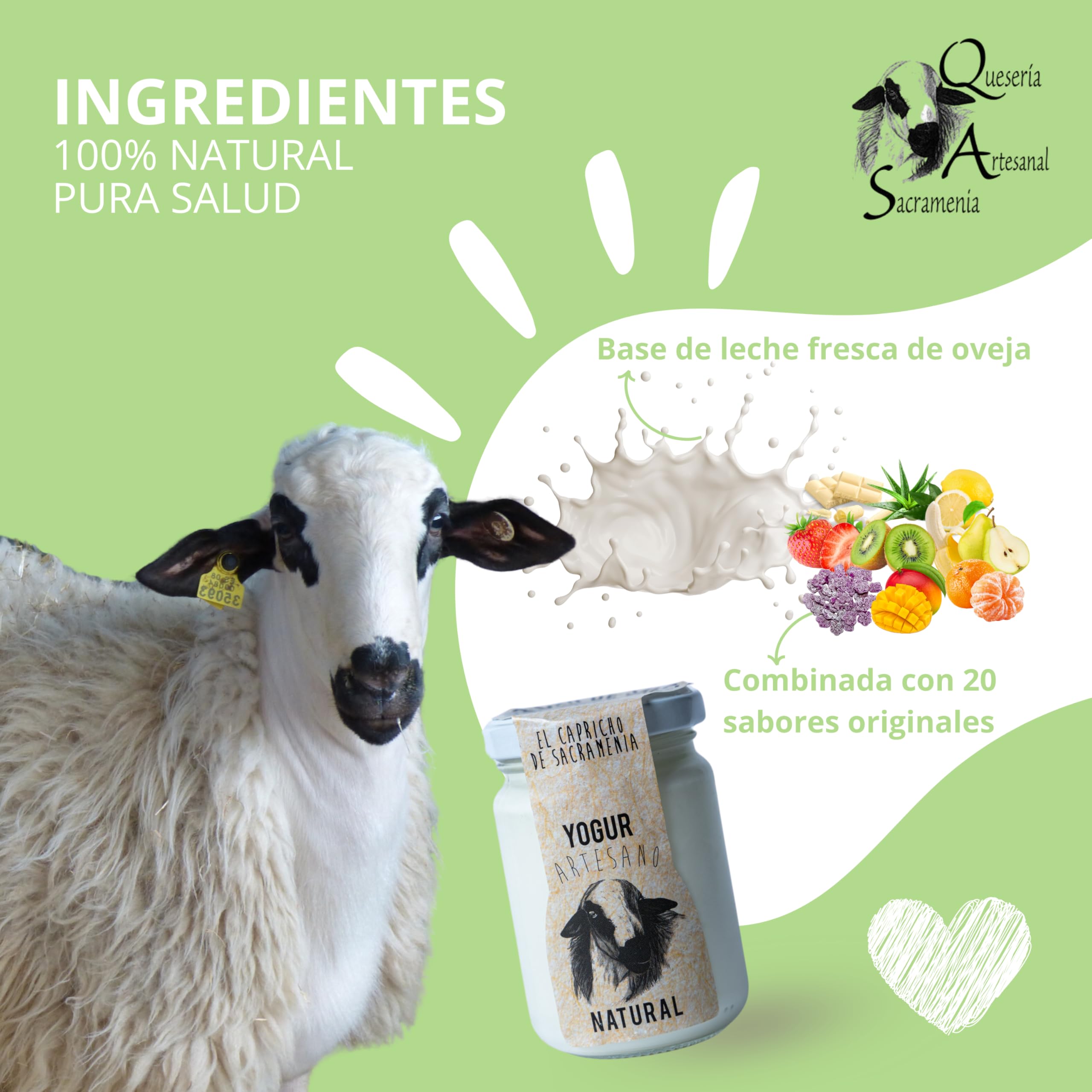 El Capricho de Sacramenia | Pack personalizado | 20 Yogures Artesanales Leche de Oveja | 4 und. 5 variedades a elegir | Cremoso, Natural, Saludable | Gourmet | Sin Gluten | Sabor Único y Original
