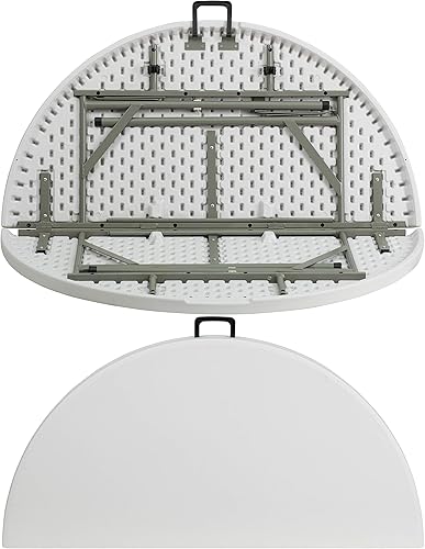 Miniatura 5 de EMMA + OLIVER Mesa plegable redonda de 4 pies de plástico blanco granito bi-Fold con asa