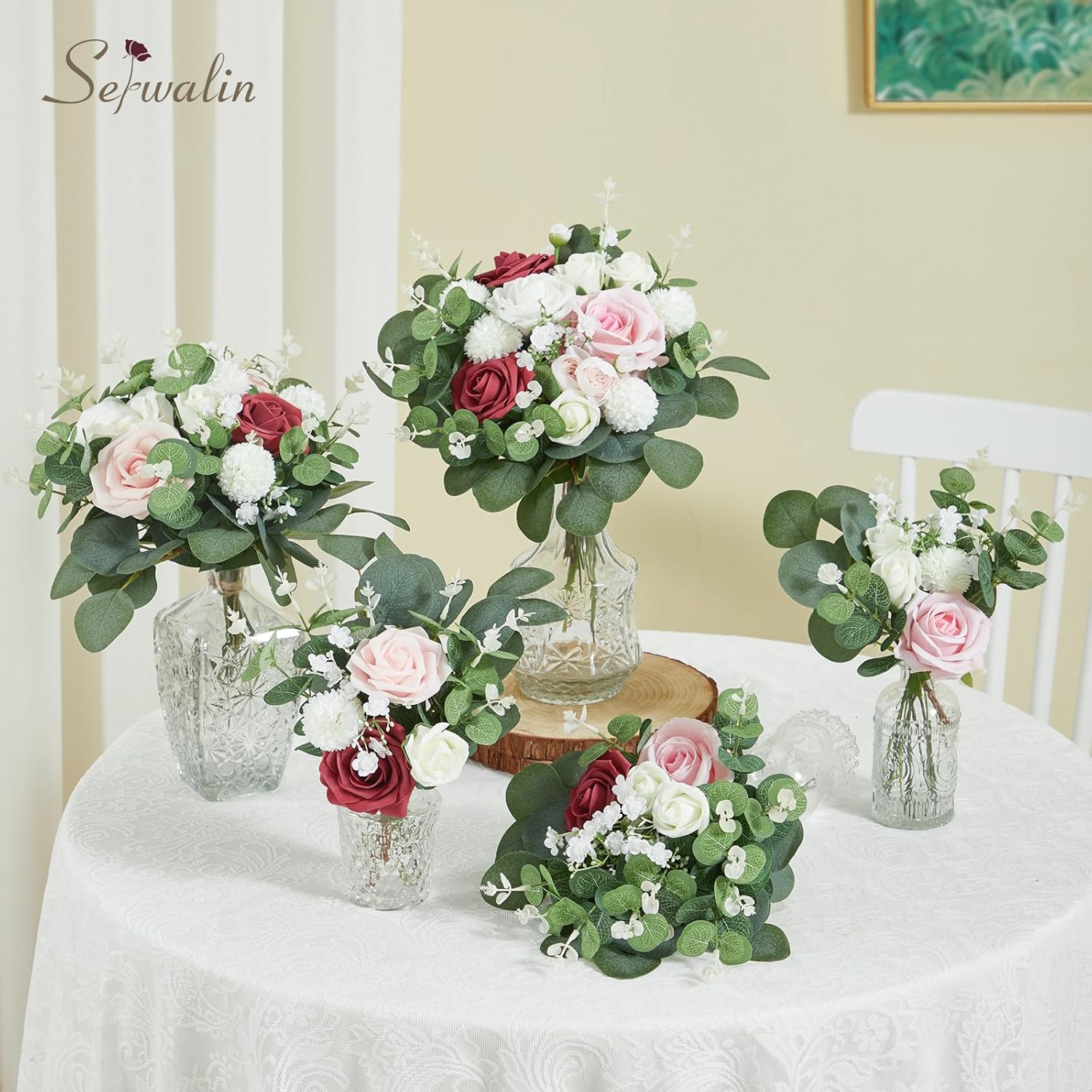 Serwalin 200 Pcs 7 Kinds Mixed Artificial Eucalyptus Leaves Stems Bulk Faux Silver Dollar Eucalyptus Leaves Real Touch Greenery Branches for Wedding Floral Arrangement Table Centerpieces Home Decor - Image 5