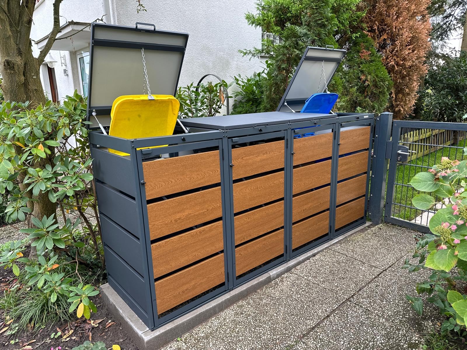 Mülltonnenbox 3er für 120 Liter Mülltonne | Golden Oak | Mülltonnenverkleidung | Mülltonnenhaus | Box für Mülltonnen | Mülltonnenunterstand | Mülltonneneinhausung