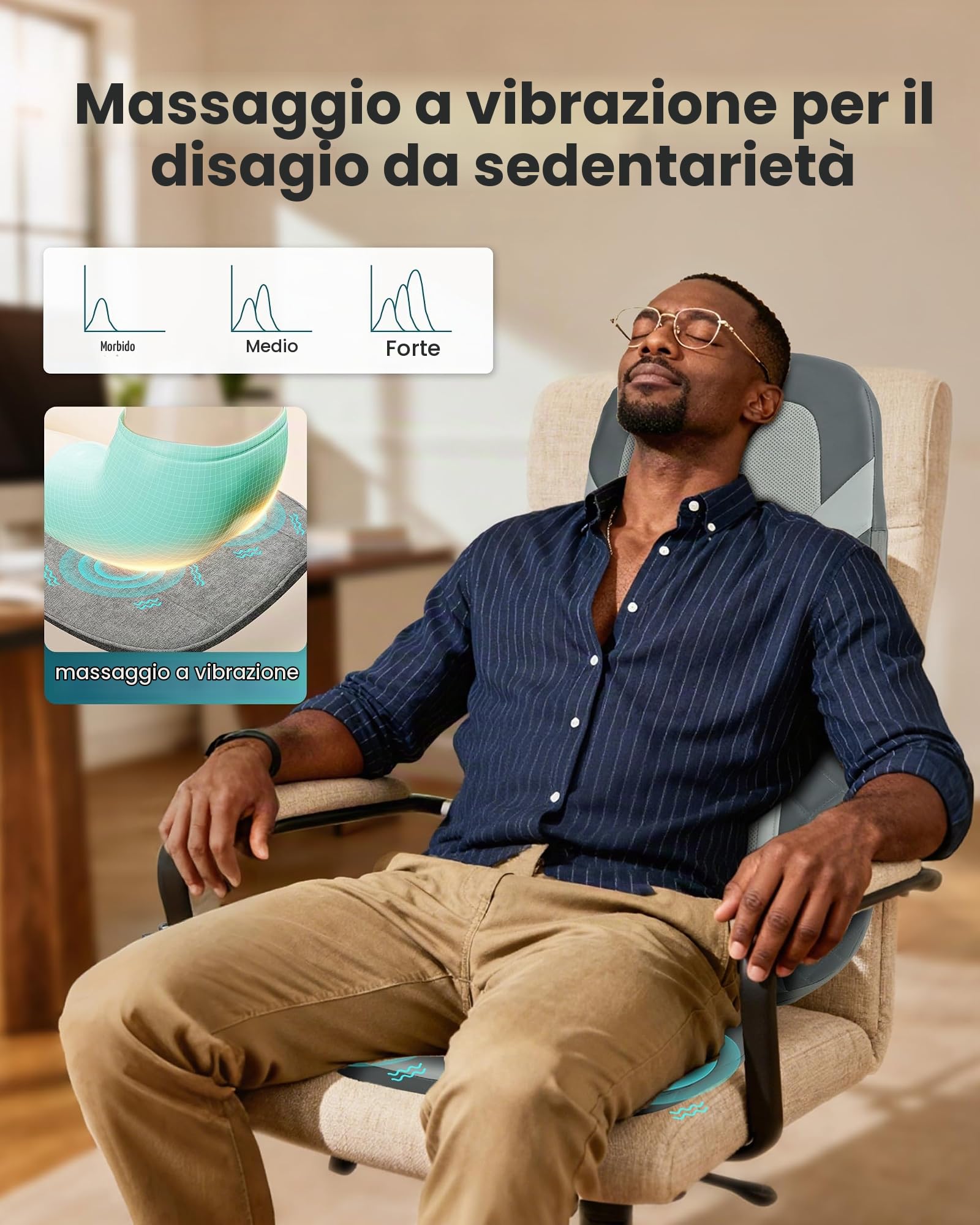 Snailax Sedile Massaggiante Shiatsu con Calore | Cuscino Massaggiante 4D con Rulli Rotanti, Vibrazione 3 Livelli e Timer, per Sedia e Divano, Regalo per Uomo e Donna