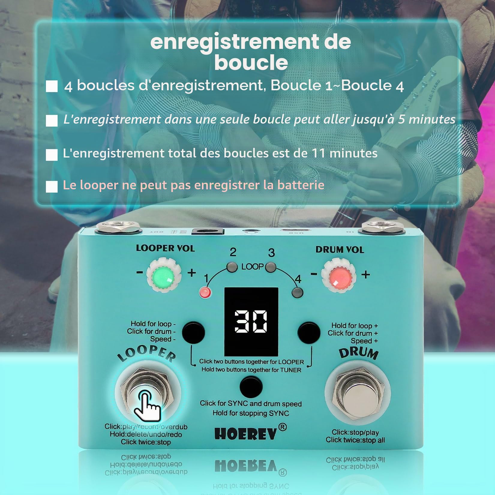 HOEREV Pédale de guitare avec effet Tuner - Sans alimentation