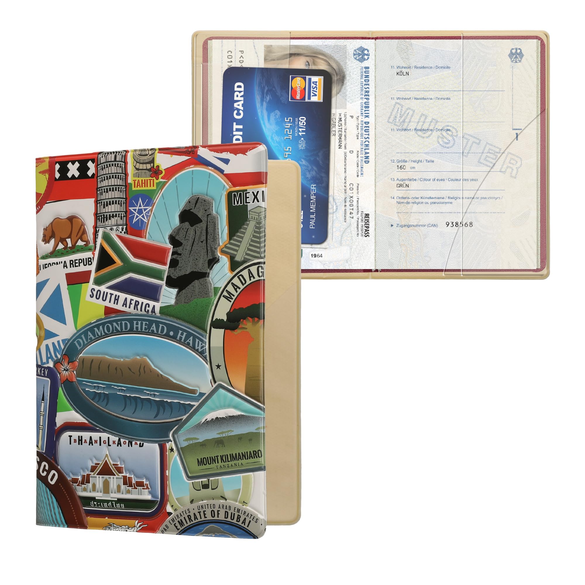 kwmobile Custodia per Passaporto - Porta Passaporto con Chiusura di Sicurezza ad Elastico - Protezione per Documenti - rosso/bianco/grigio